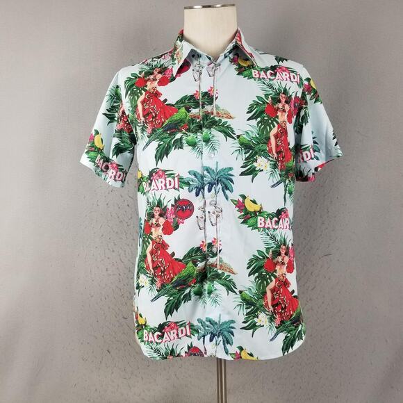 Bacardi Shirt Mens Extra Small XS Hawaiian Button Up Parrot Rum Tropical - Picture 1 of 12